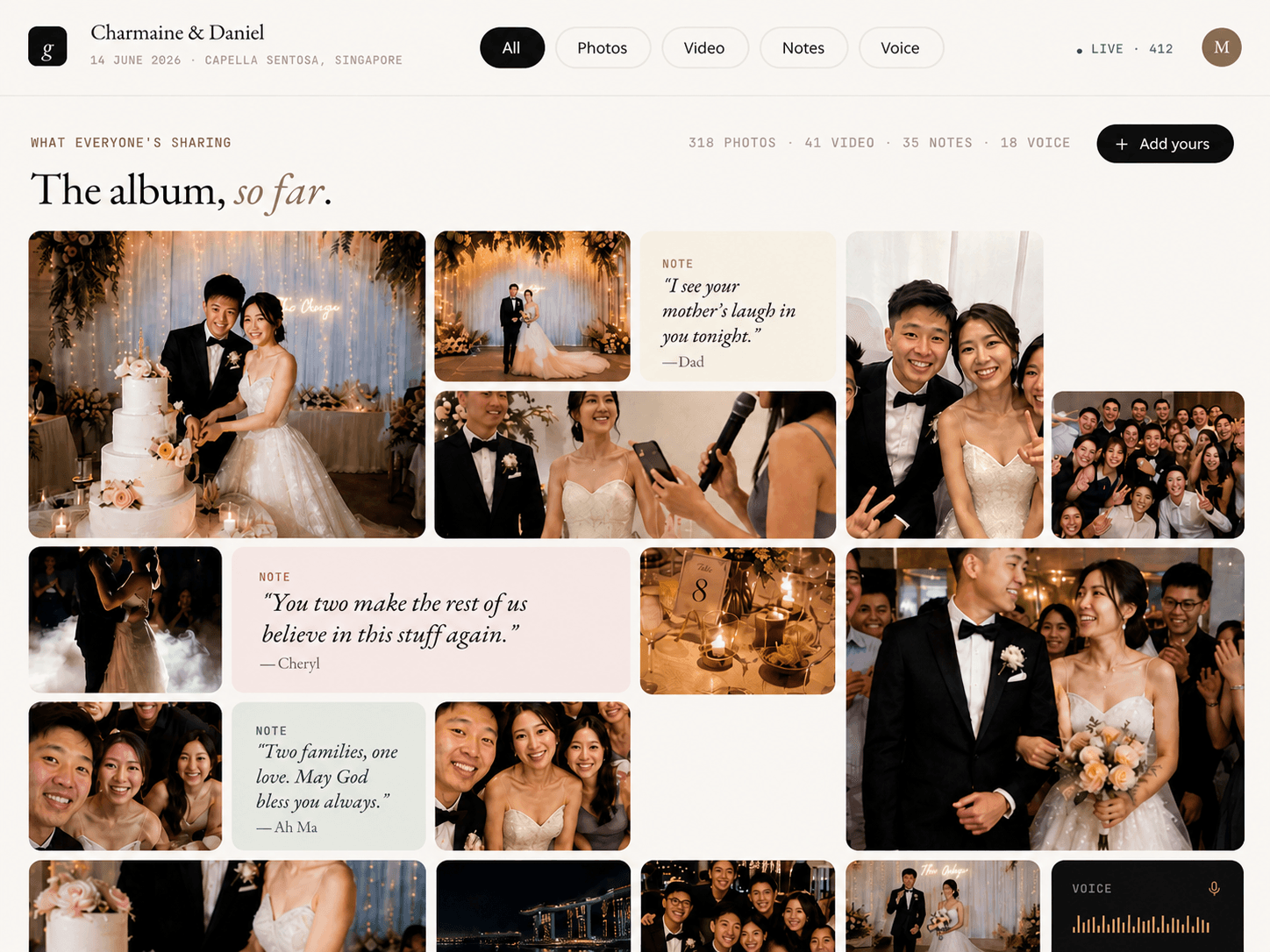 The Guest Log — live wedding album gallery